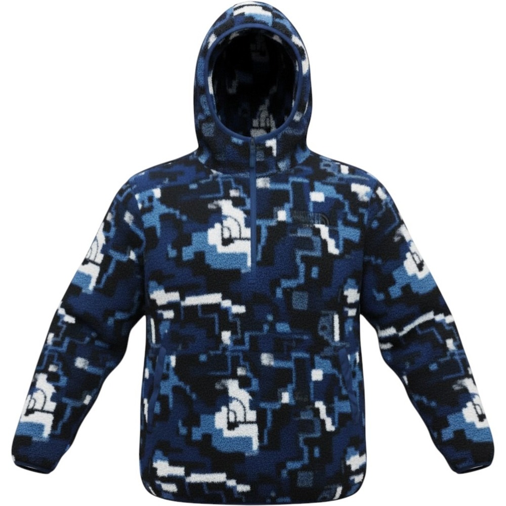 The North Face Campshire Fleece Hoodie Mens LG Blue Camo Sherpa 1/4 Zip NF0A84HX